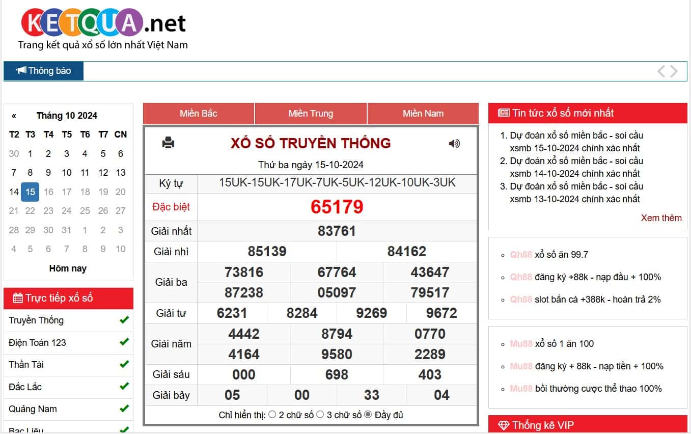 Kết quả xổ số ketqua.net